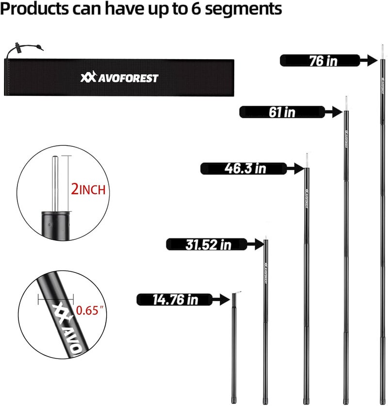 AVOFOREST Tent Poles for Tarp, Camping Tent Tarps Poles Adjustable Camping Accessories 76in Heavy Duty Poles Thicker Tent Pole with a Diameter of 0.65in for Backpacking Hiking Awning - Image 3